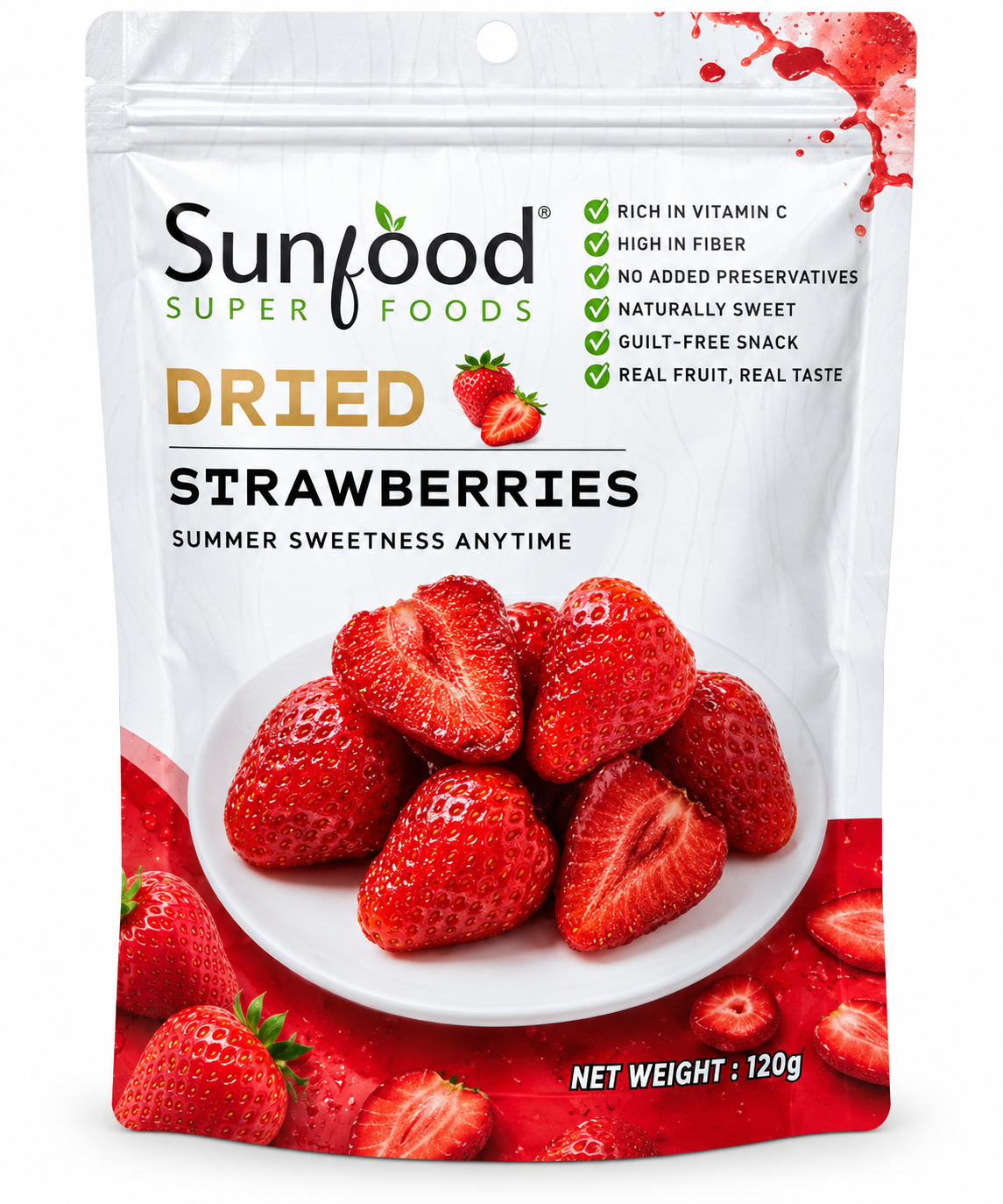 SUNFOOD Dried Strawberries 120g